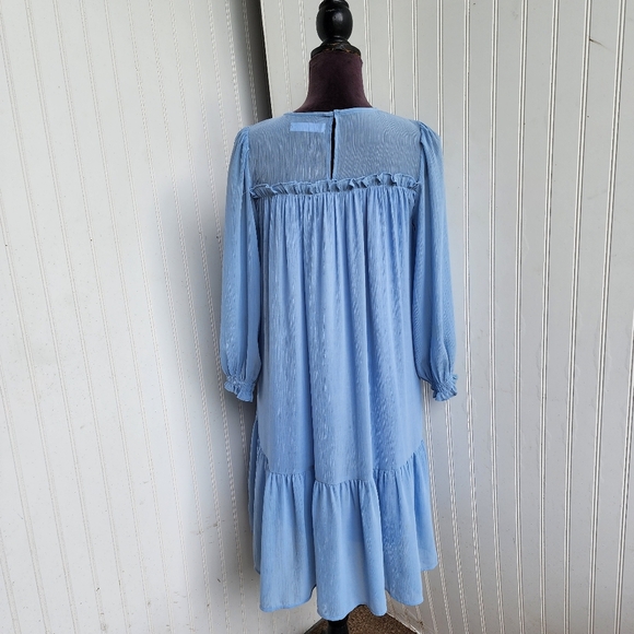 ZARA GIRL'S KIDS DRESS BLUE LONG SLEEVE  RUFFLE TIERED Sz  13-14 - Picture 6 of 13